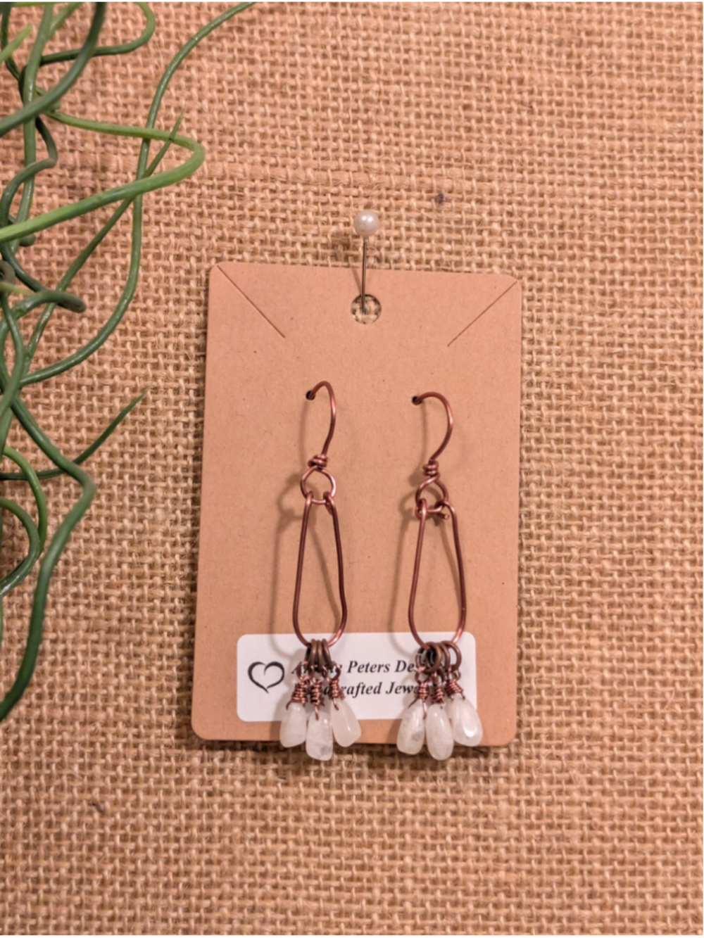 NEW Artisan Moonstone Cluster Drop Dangle Earrings Copper Hand Hammered Wrapped
